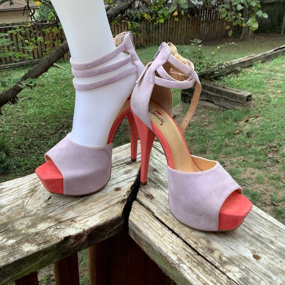 Luichiny Platform Stilettos 8M Purple Peach 3 Ankle Strap 5.5" Heel Fun & Funky - Picture 2 of 5
